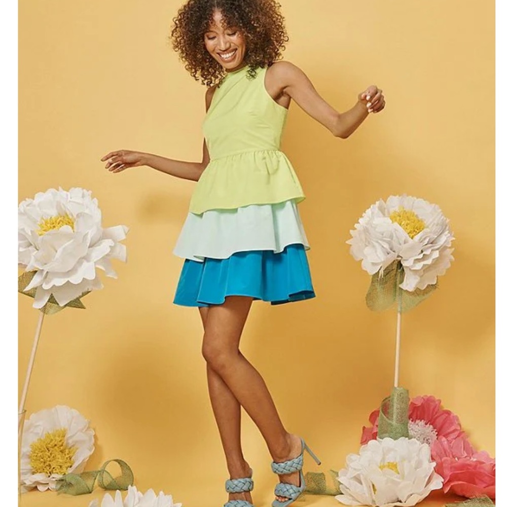 NEW LDT Bailey Color Block Ruffle Crew Neck Sleeveless Tiered dress size 6